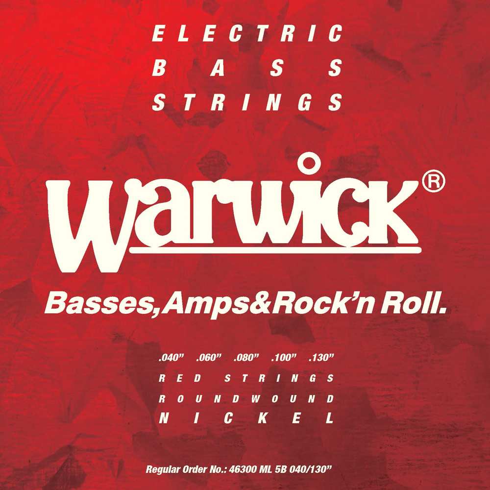 Warwick Red Strings Bass String Set, Nickel-Plated Steel - 5-String, Low B, Medium Light, .040-.130