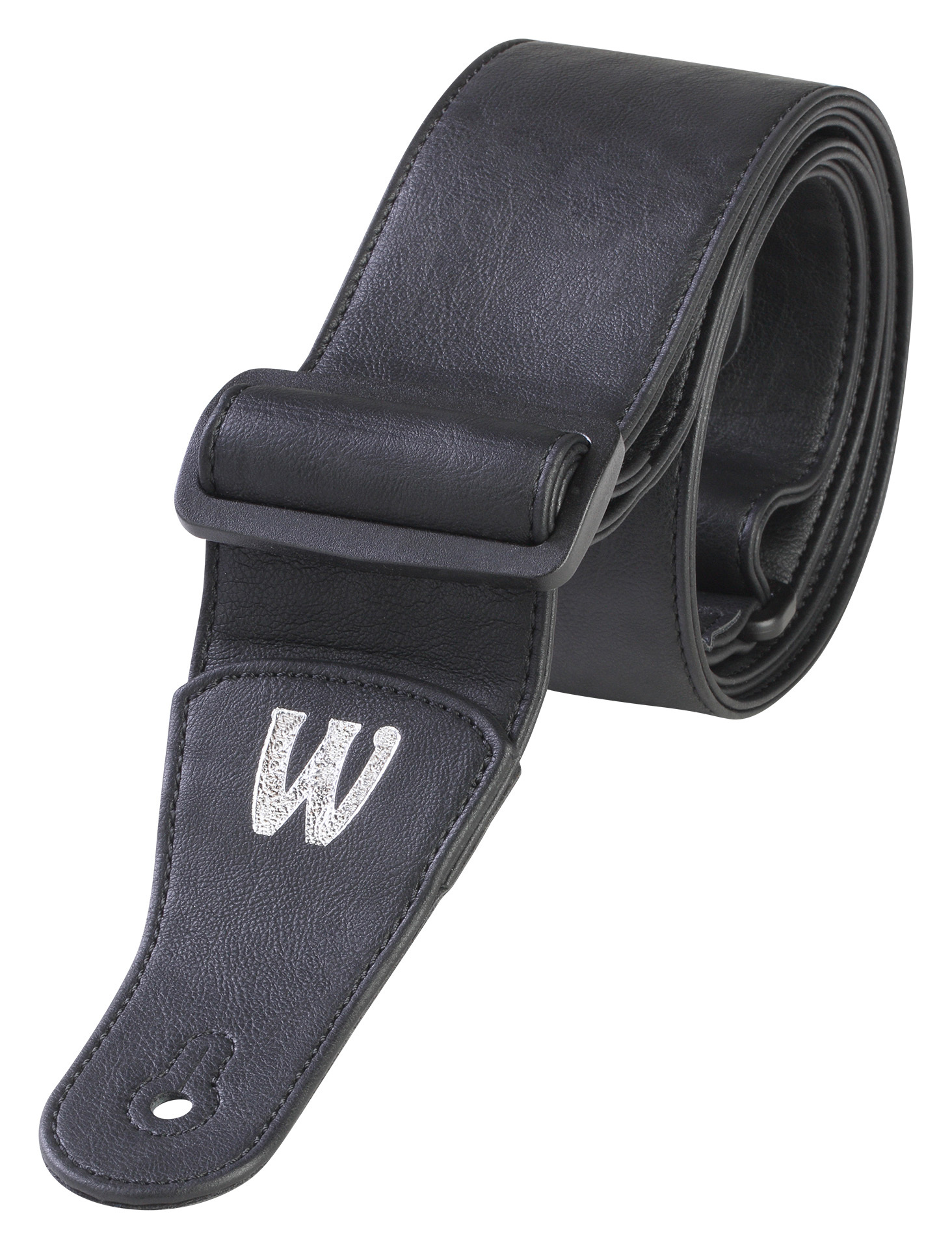 Warwick Synthetic Leather Bass Strap - Black, Silver Embossing