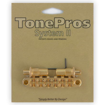 TonePros T3BT G - Metric Tune-O-Matic Bridge (Large Posts / Notched Saddles) - Gold