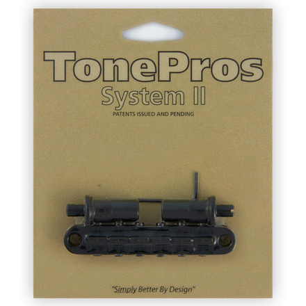 TonePros TPFA B - Metric Aluminum Tune-O-Matic Bridge with Bell Brass Saddles (Large Posts / Notched Saddles) - Black