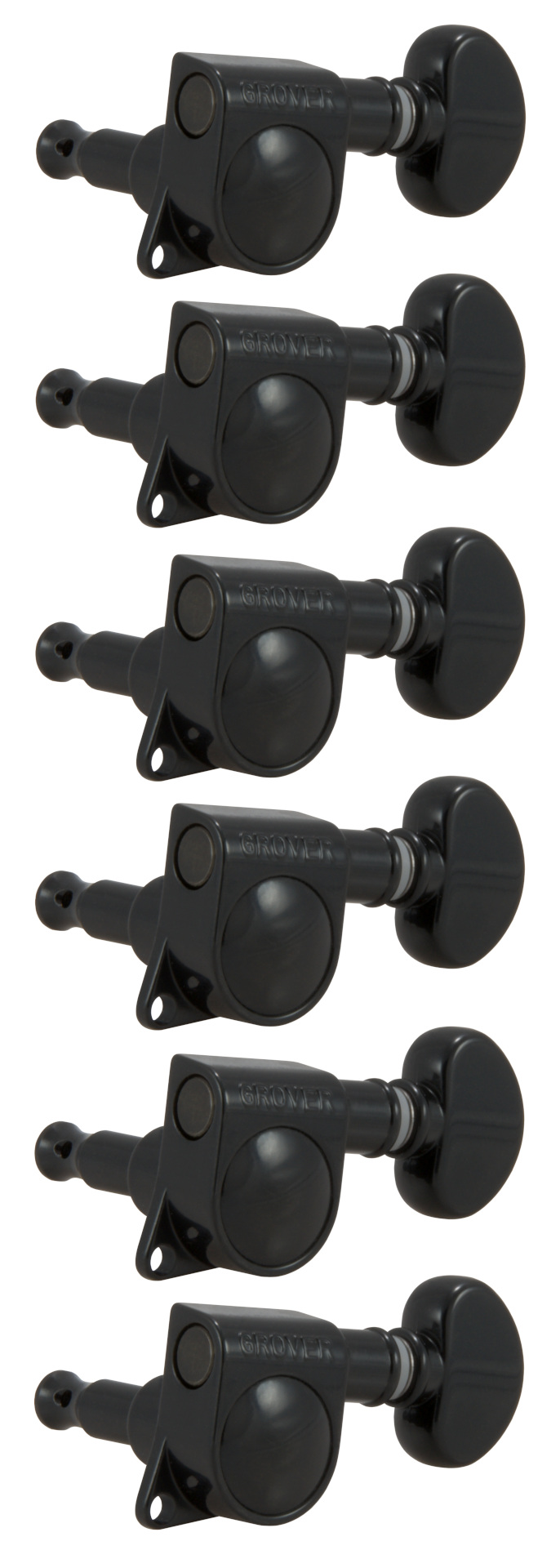 Grover 305BC6 Mid-Size Rotomatics with Round Button - Guitar Machine Heads, 6-in-Line, Bass Side (Left) - Black Chrome