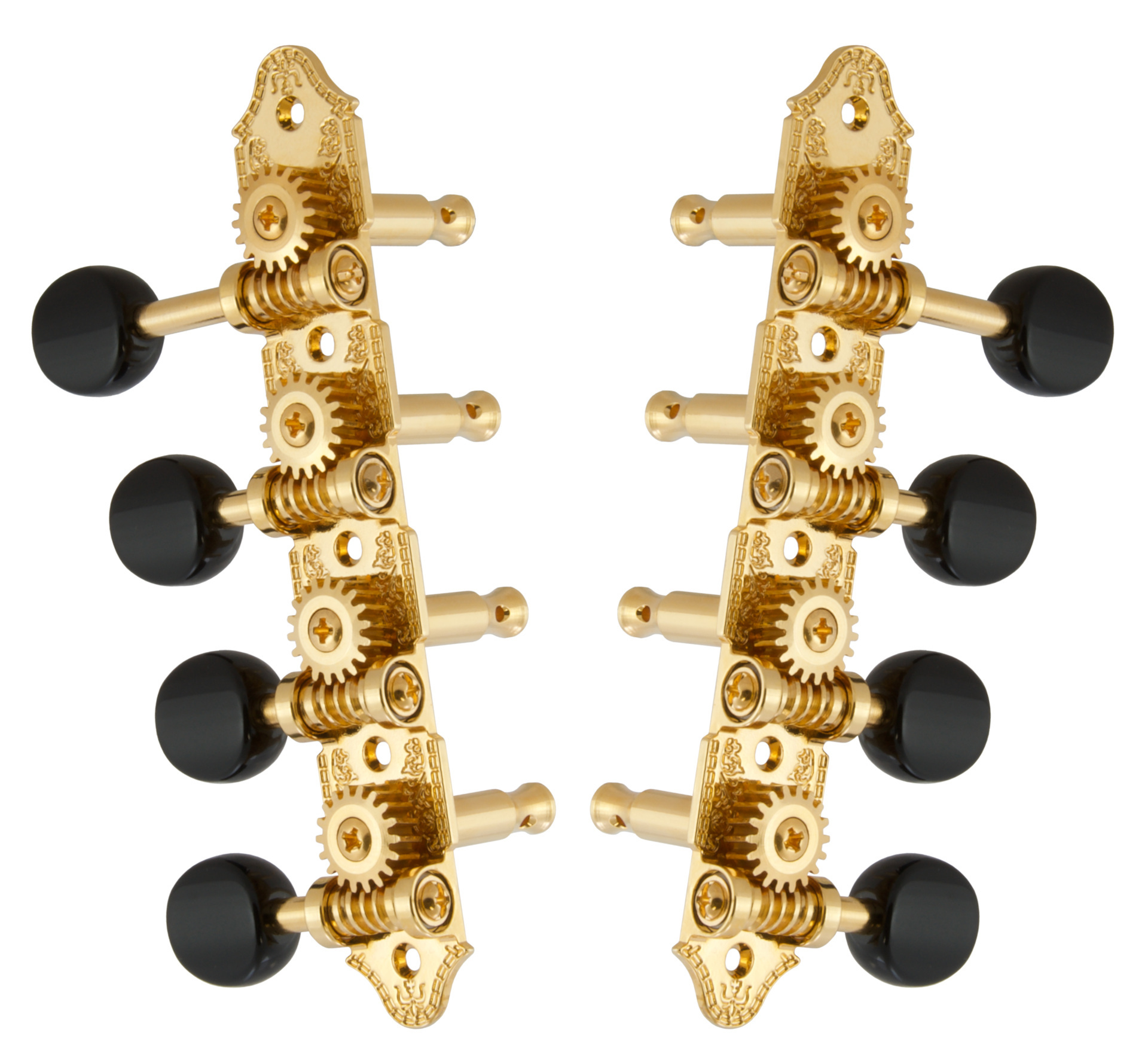 Grover 409FVGB Professional Mandolin Machines with Black Button - Mandolin Machine Heads, Vintage 4 + 4, for "F"-Style Mandolins - Gold