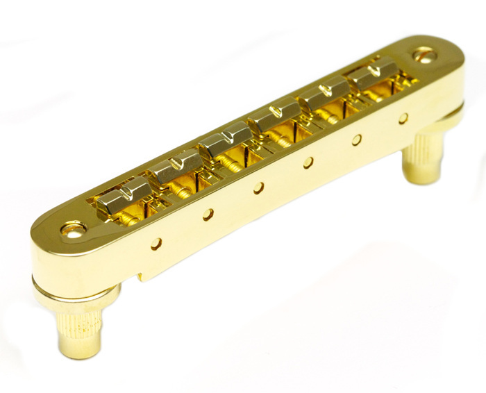 ResoMax PM-8843-G0 - NV1 Tune-O-Matic Bridge with ResoMax Saddles (Small Posts, 4 mm) - Gold