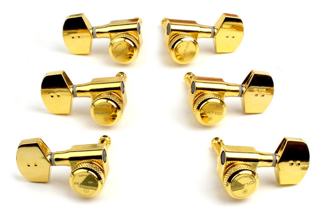 Graph Tech PRL-8411-G0 Ratio Acoustic Locking Machine Heads with Contemporary Button - 3 + 3 - Gold