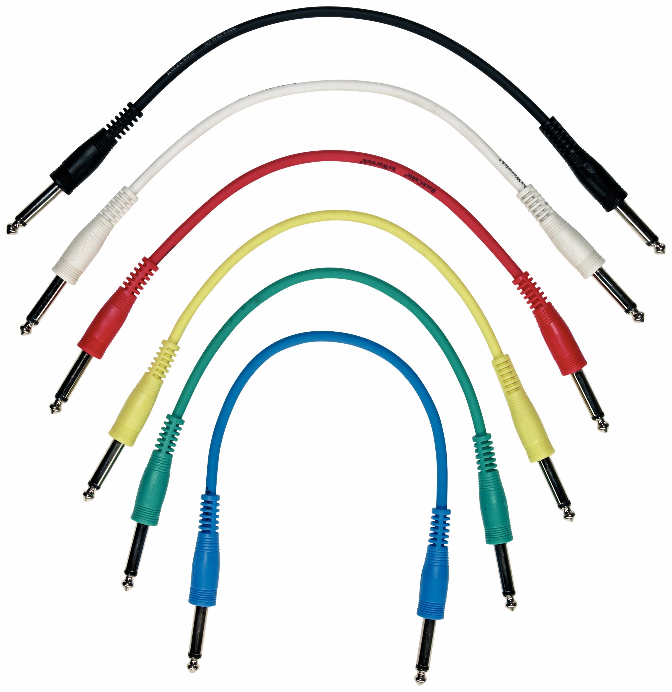 RockCable Patch Cable Set - straight TS (6.3 mm / 1/4"), multi-color, 6 pcs. - 30 cm / 11 13/16"