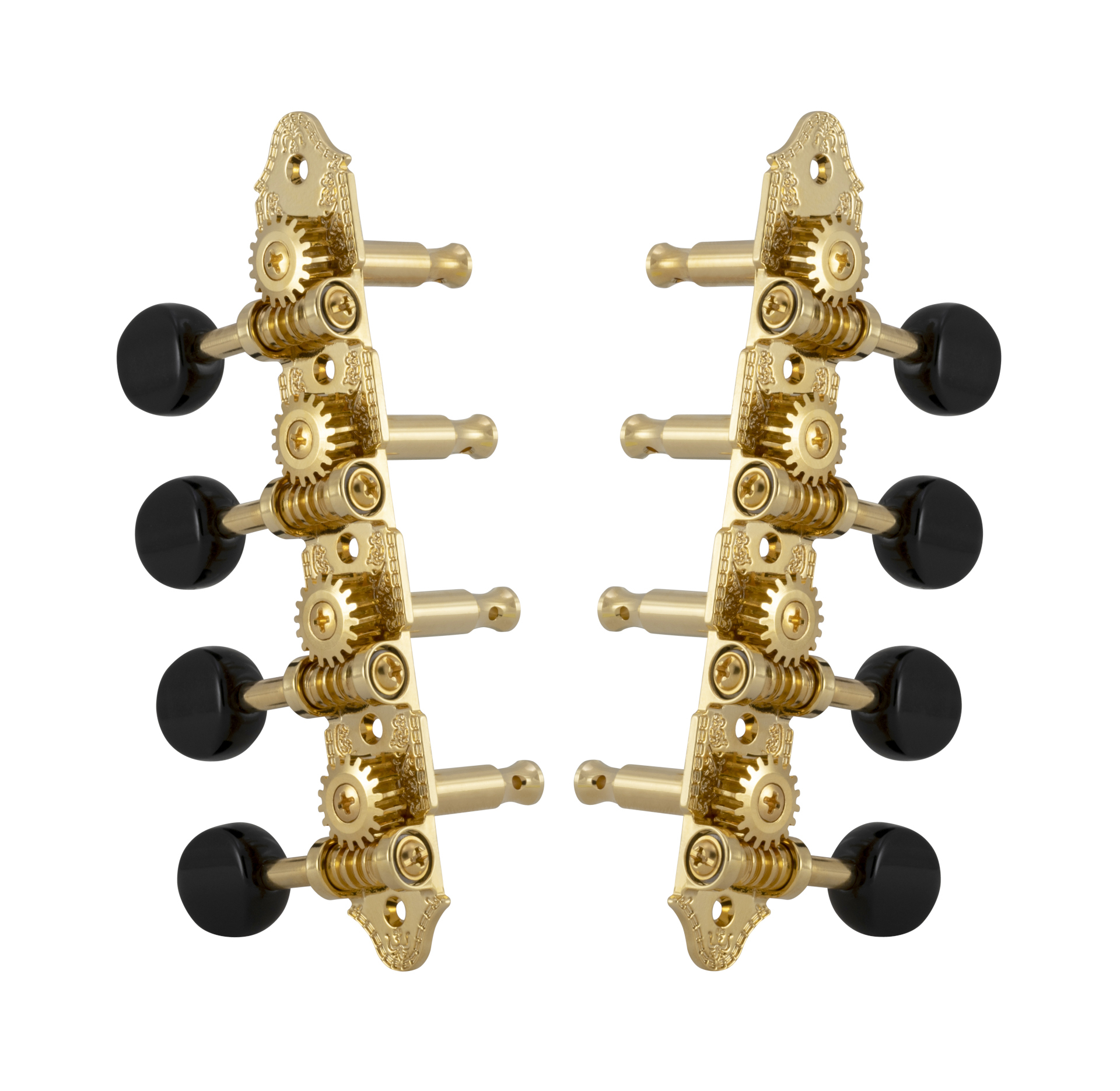 Grover 409VGB Professional Mandolin Machines with Black Button - Mandolin Machine Heads, Standard 4 + 4, for "A"-Style Mandolins - Gold