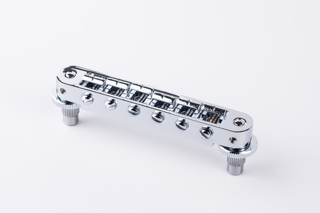 TonePros TP6A C - Standard Aluminium Tune-O-Matic Bridge with Bell Brass Saddles (Small Posts / Notched Saddles) - Chrome