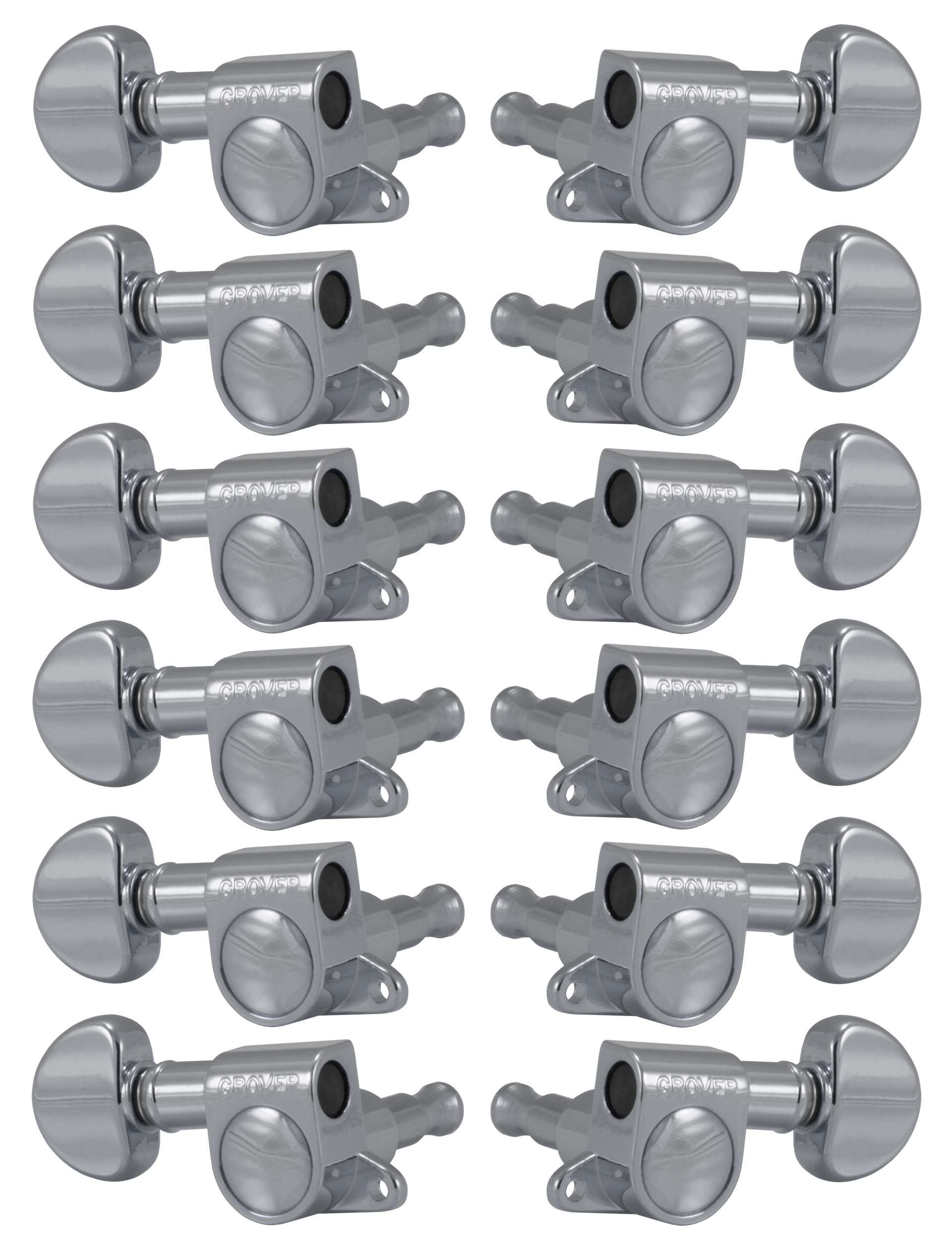 Grover 205C12 Mini Rotomatics with Round Button - 12-String Guitar Machine Heads, 6 + 6 - Chrome