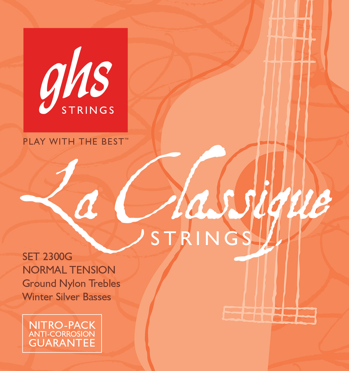 GHS La Classique - 2300G - Classical Guitar String Set, Tie-On, Ground Trebles, Medium High Tension