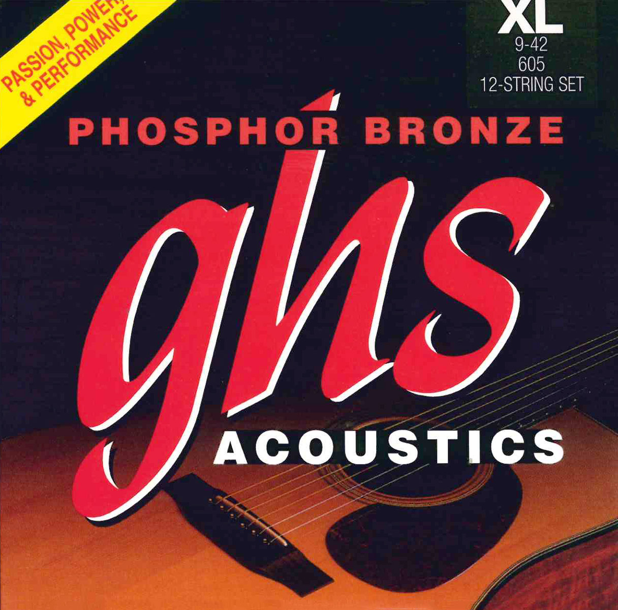 GHS Phosphor Bronze - 605 - Acoustic Guitar String Set, 12 String Extra Light, .009-.042