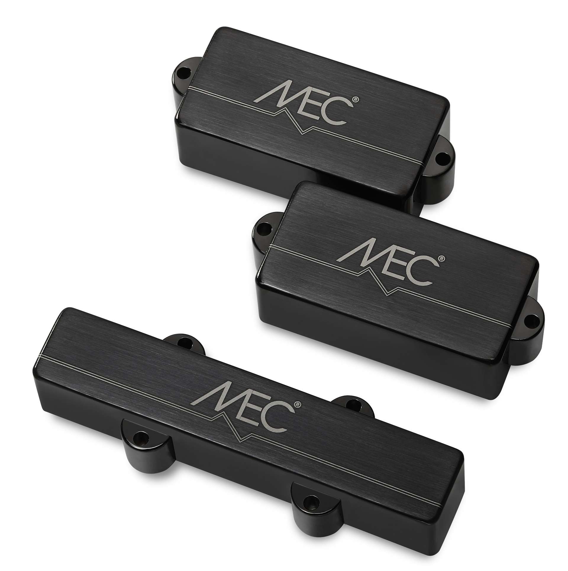 MEC Active P/J-Style Bass Pickup Set, Metal Cover, 4-String - Brushed Black Chrome