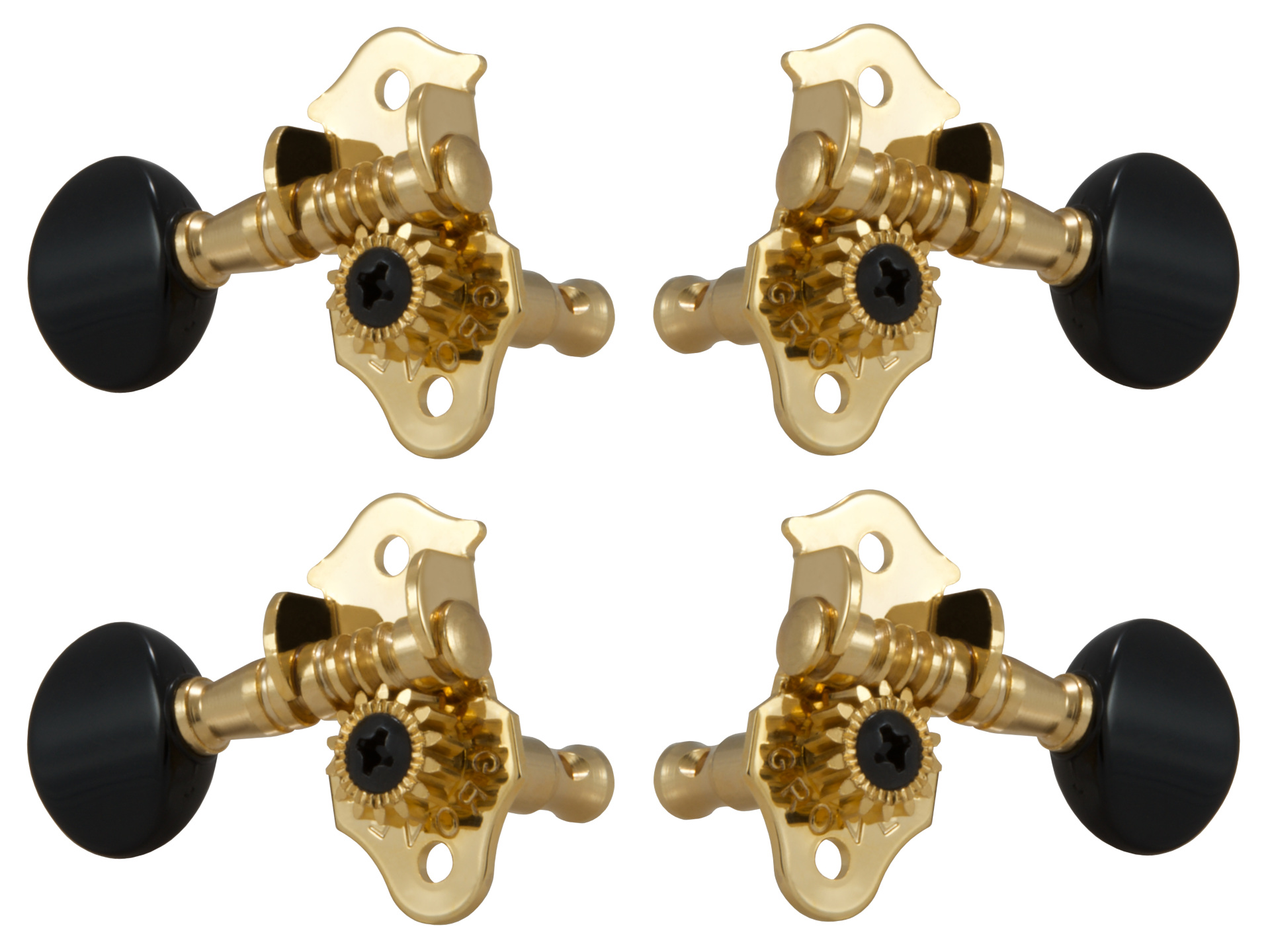 Grover 9GB Sta-Tite Geared Ukulele Pegs with Black Button - 4 pcs. - Gold