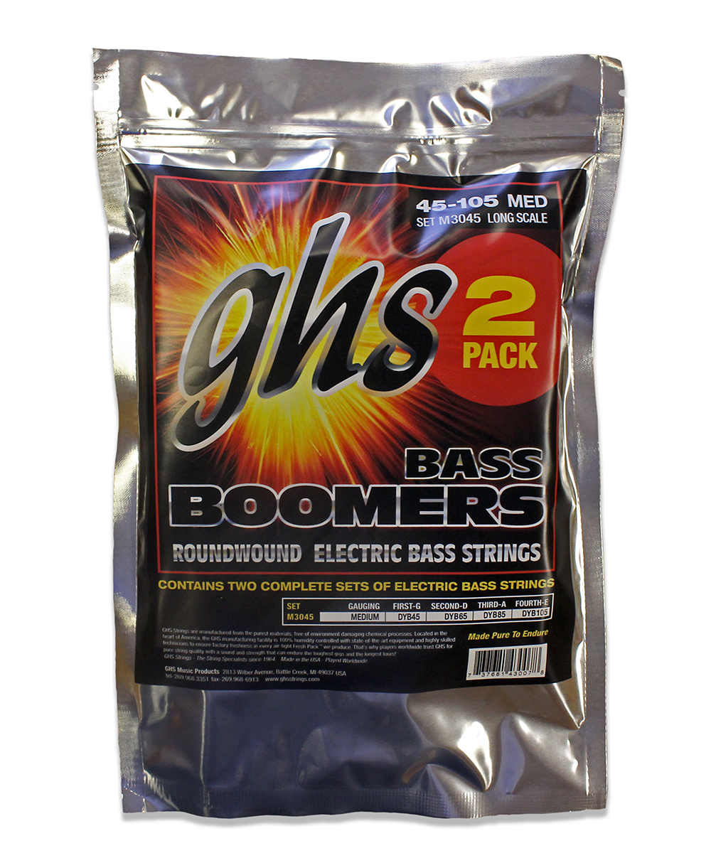 GHS Bass Boomers - M3045 - Bass String Set, 4-String, Medium, .045-.105, 2-Pack