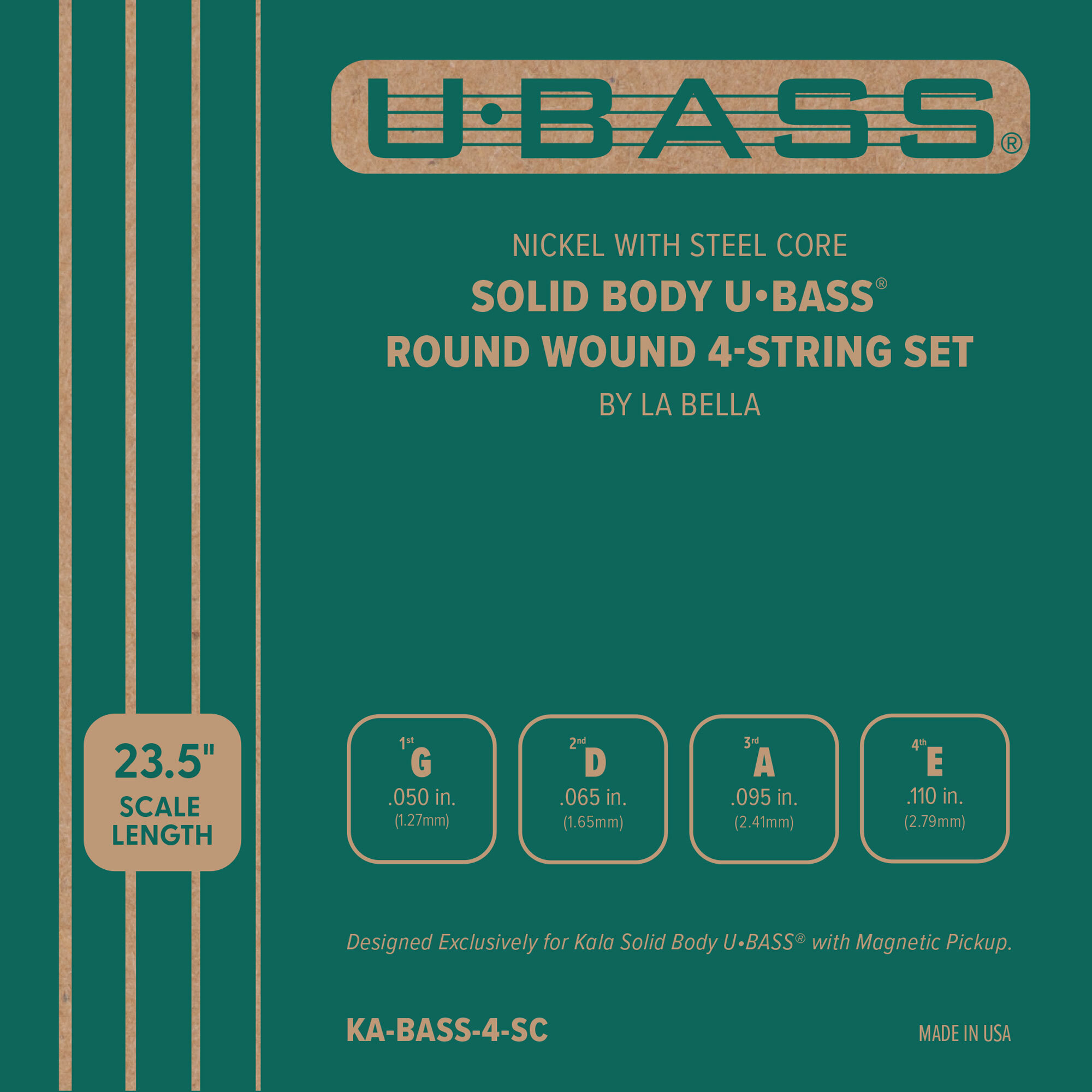 Kala U-Bass Solid Body Roundwound String Set, 4-String (by La Bella)
