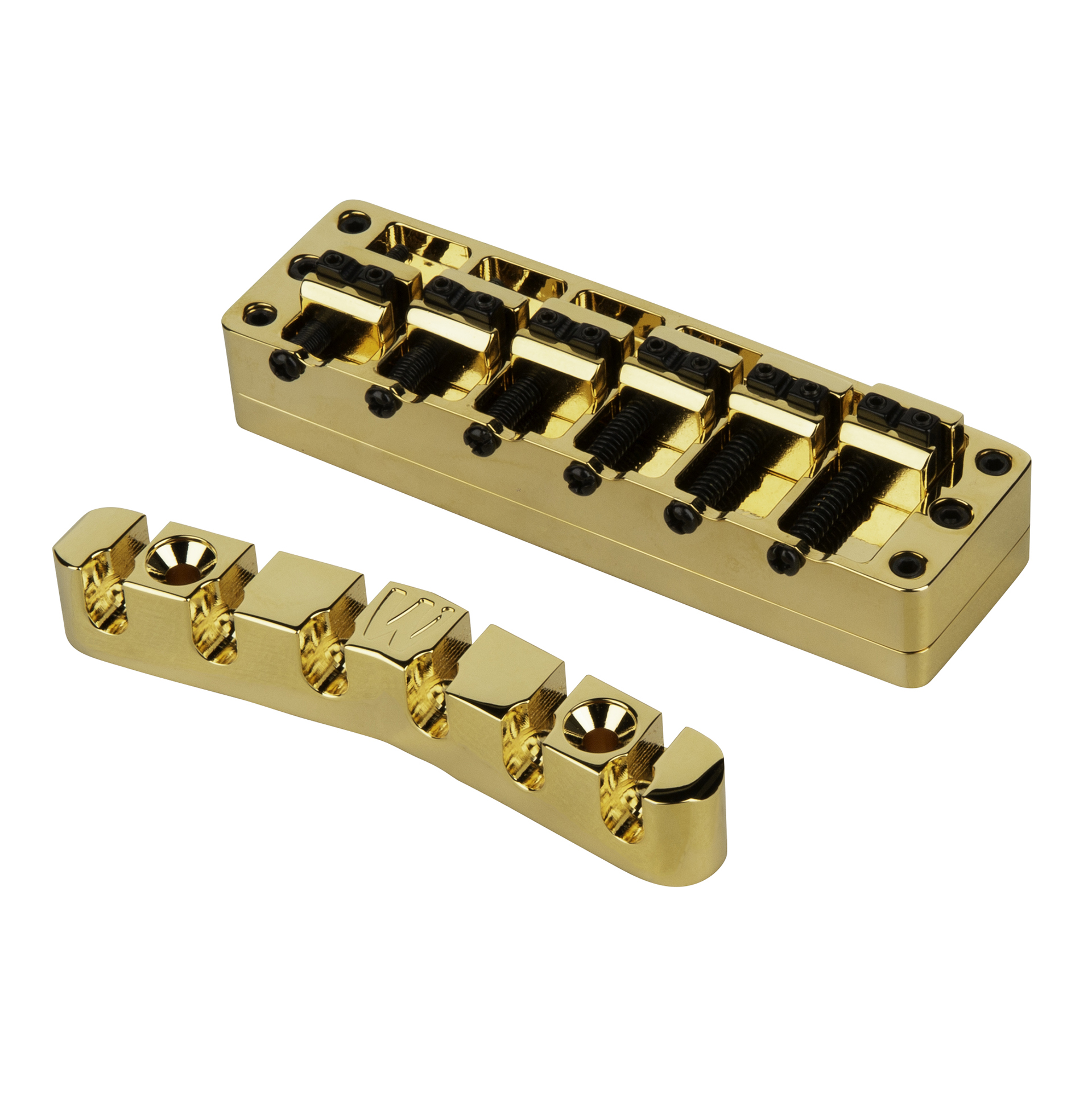 Warwick Parts - 3D Bridge + Tailpiece, 6-String, Brass - Gold
