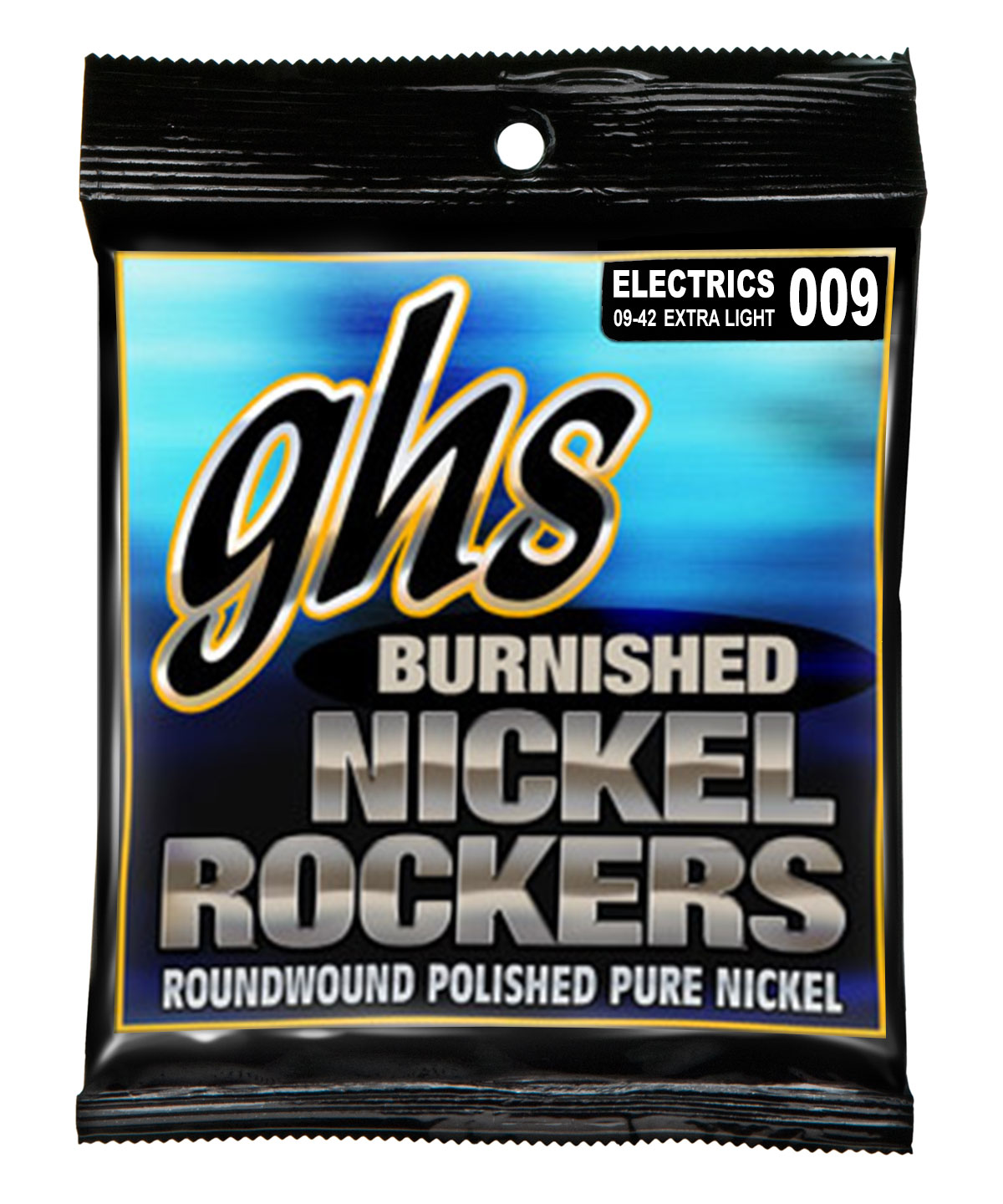 GHS Burnished Nickel Rockers - BNR-XL - Electric Guitar String Set, Extral Light, .009-.042