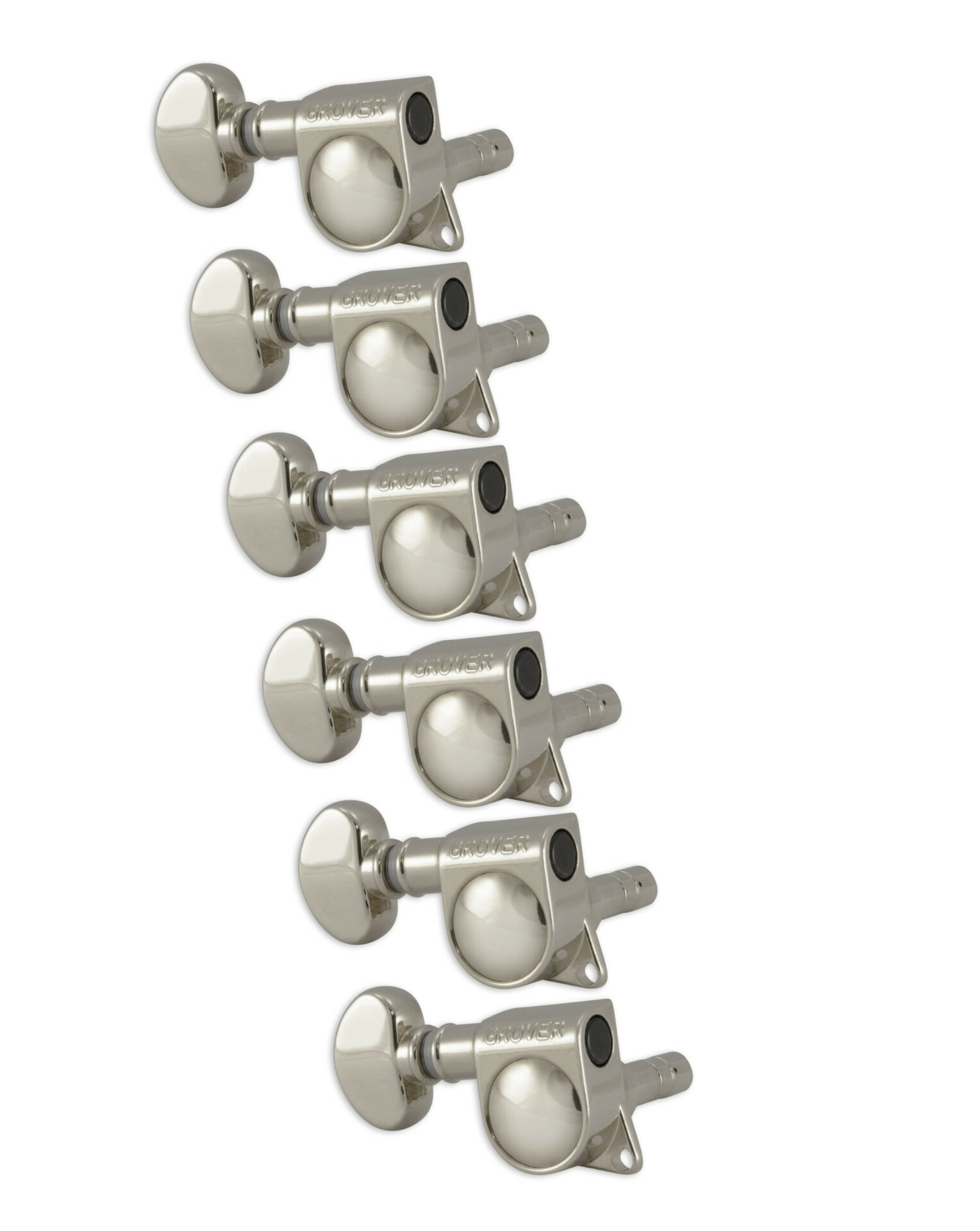 Grover 406NL6 Mini Locking Rotomatics with Round Button - Guitar Machine Heads, 6-in-Line, Lefthand, Treble Side (Right) - Nickel