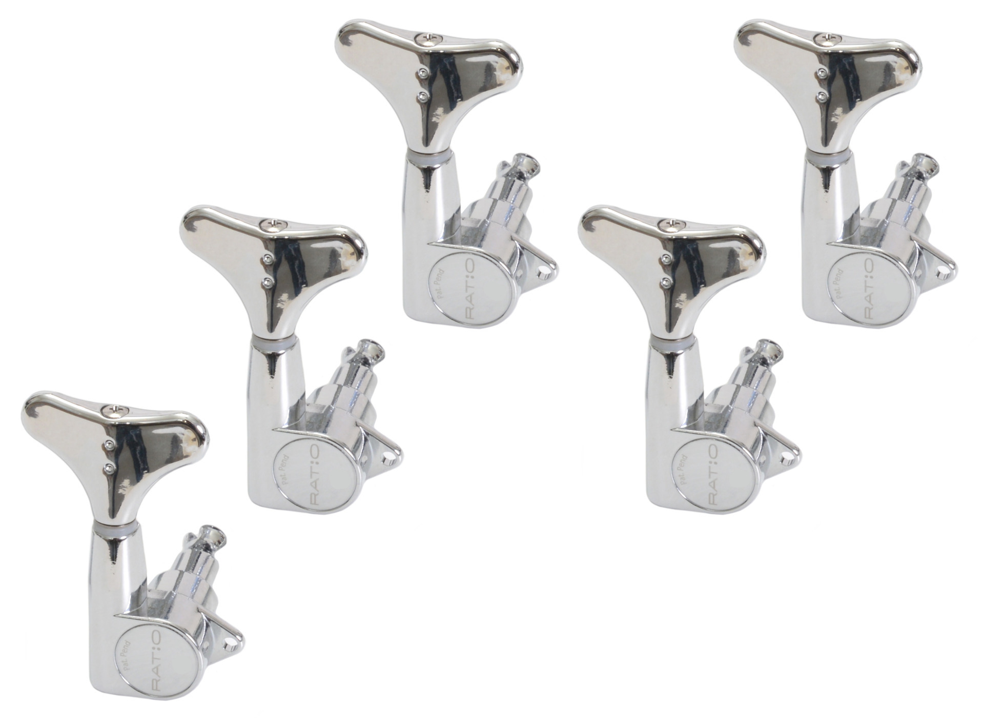 Graph Tech PRB-5500-C0 Ratio Bass Machine Heads with Y-Style Button - 5-String, 5-in-Line, Bass Side (Left) - Chrome