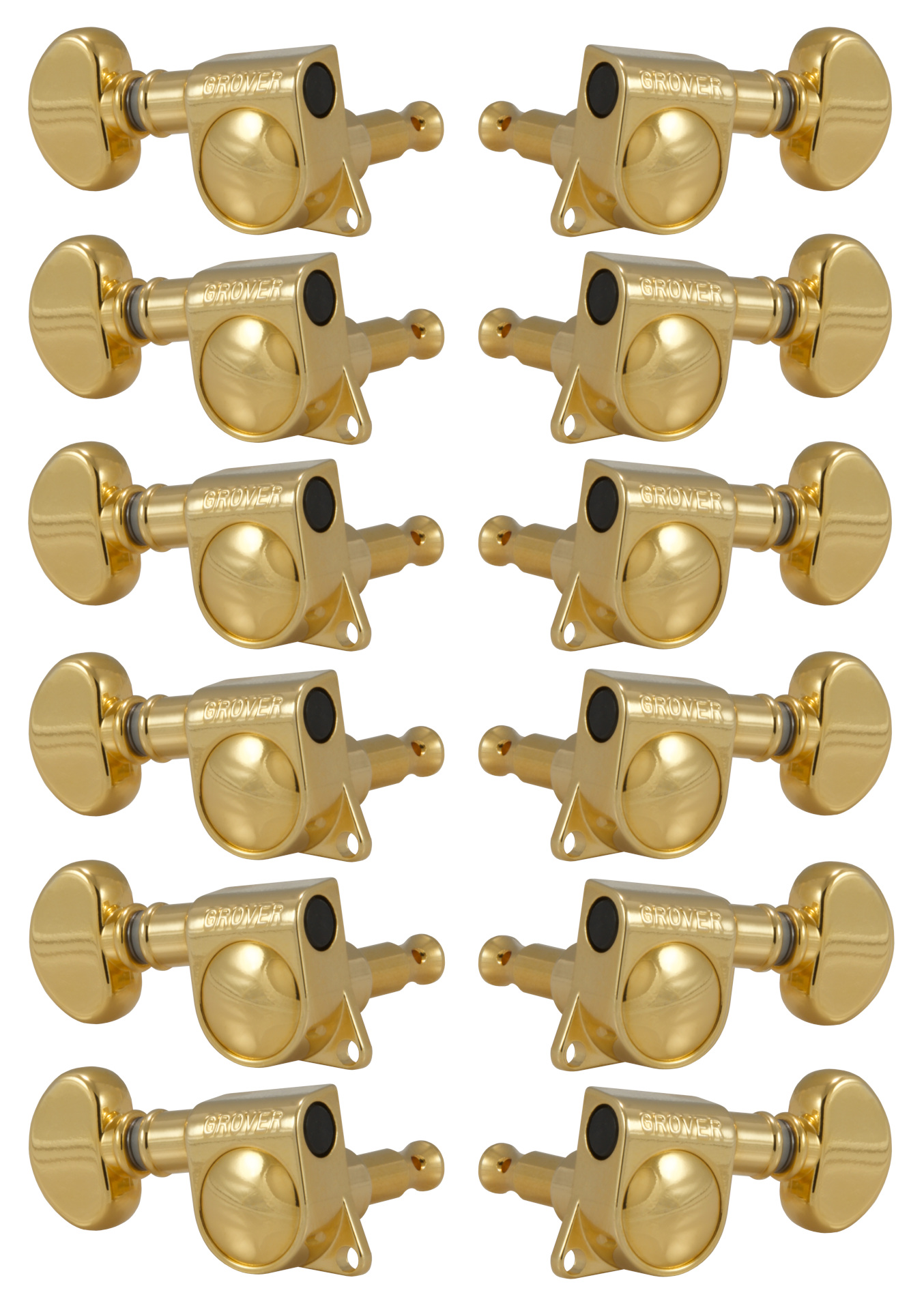 Grover 305G12 Mid-Size Rotomatics with Round Button - 12-String Guitar Machine Heads, 6 + 6 - Gold