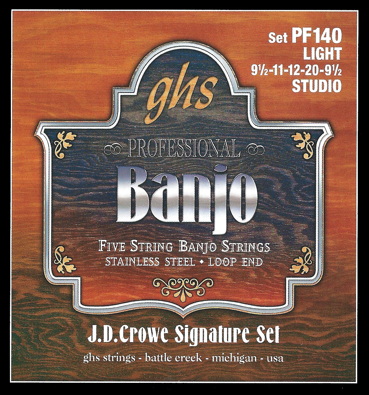 GHS J.D. Crowe Signature - PF140 - Banjo String Set, 5-String, Stainless Steel, Studio, .0095-.020