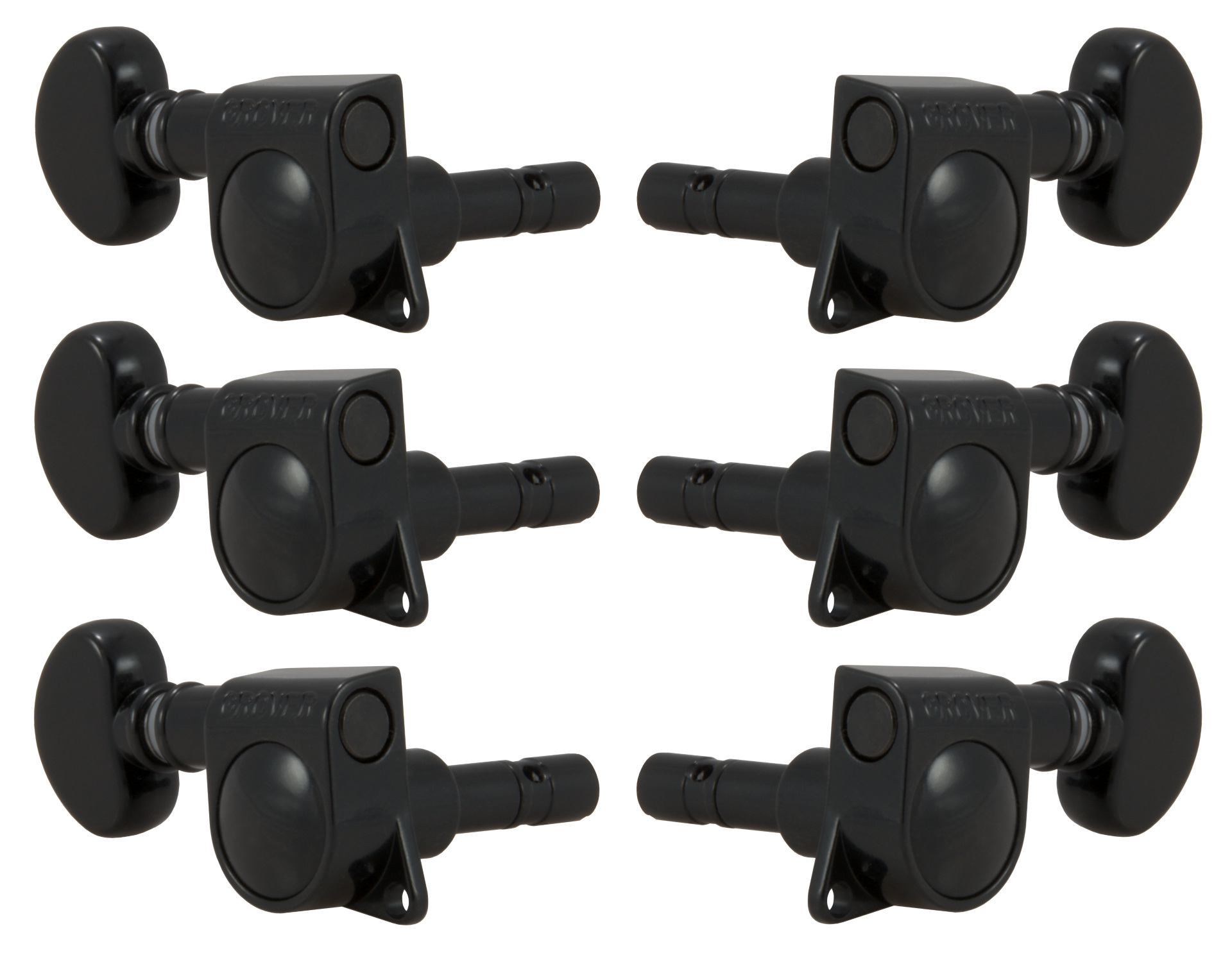 Grover 406BC Mini Locking Rotomatics with Round Button - Guitar Machine Heads, 3 + 3 - Black Chrome