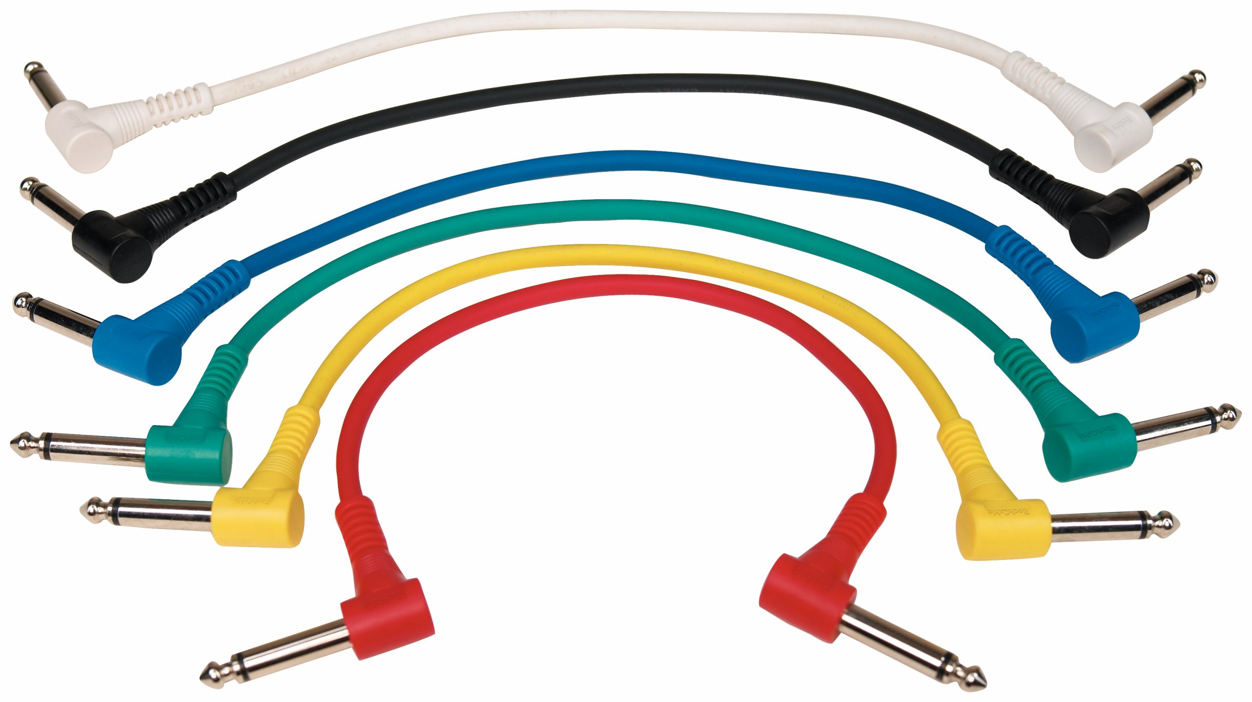 RockCable Patch Cable Set - angled TS (6.3 mm / 1/4"), multi-color, 6 pcs. - 15 cm / 5 29/32"