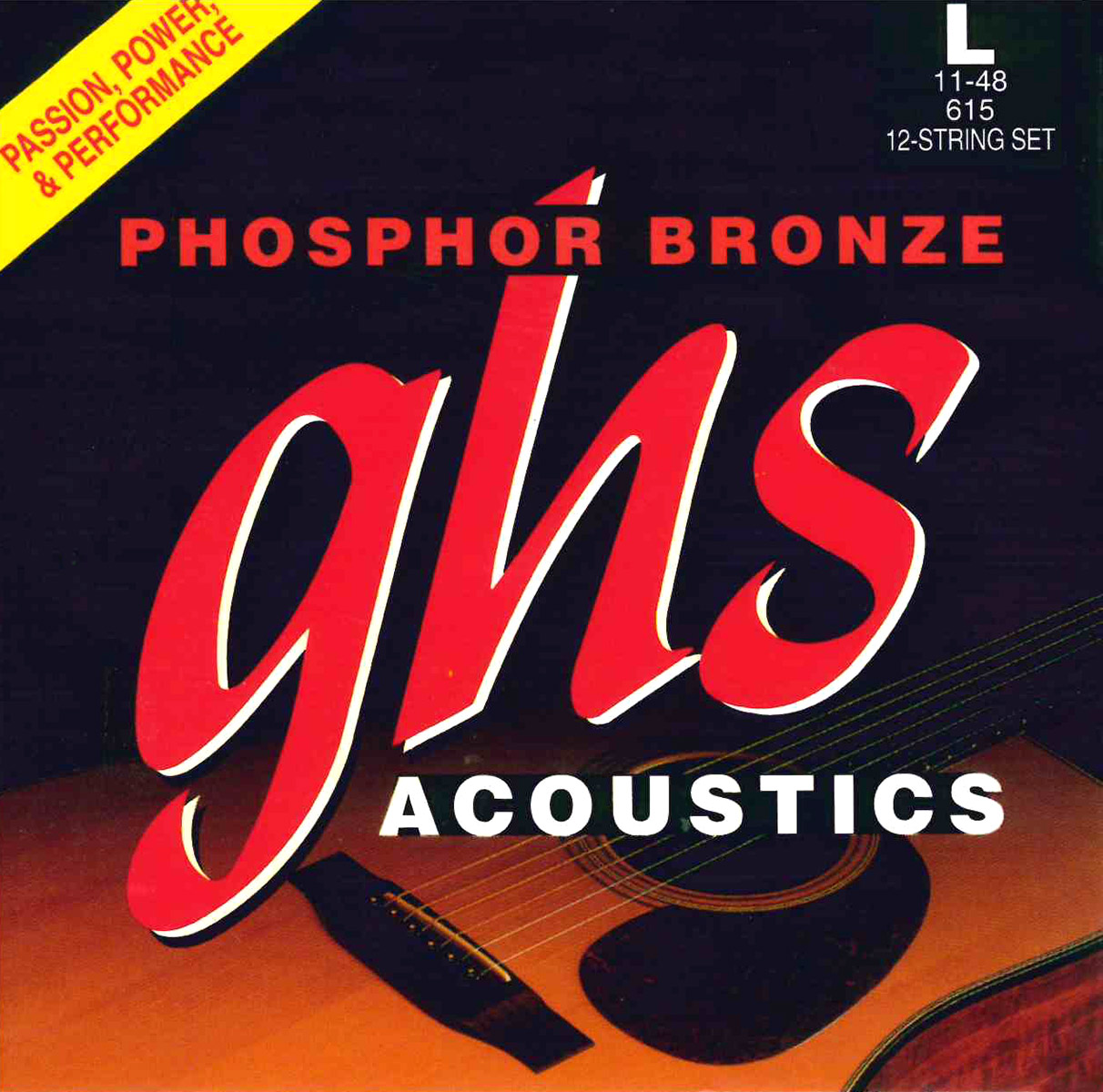 GHS Phosphor Bronze - 615 - Acoustic Guitar String Set, 12 String Light, .011-.048