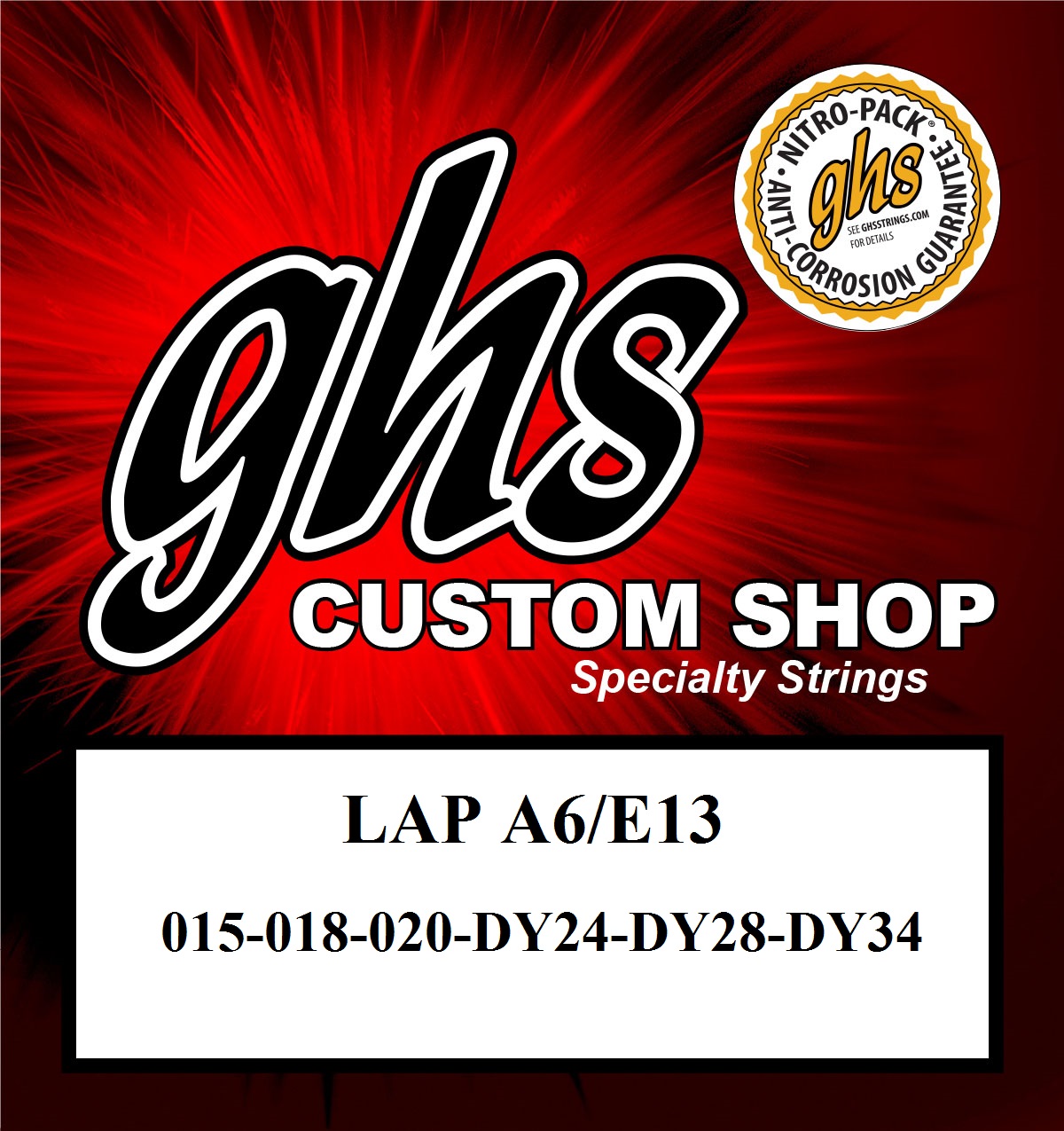 GHS Strings Electric Lap Steel String Set (LAP-A6/E13), Nickel-Plated Steel - A6/E13 Tuning, 015-034