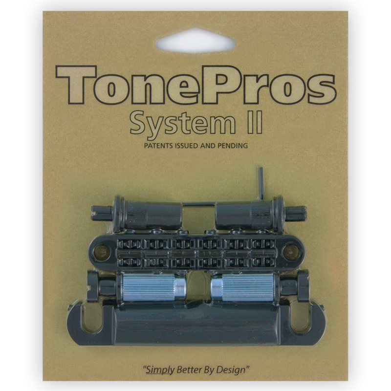 TonePros LPM02 B - Metric Tune-O-Matic Bridge and Tailpiece Set (Large Posts / Notched Saddles) - Black