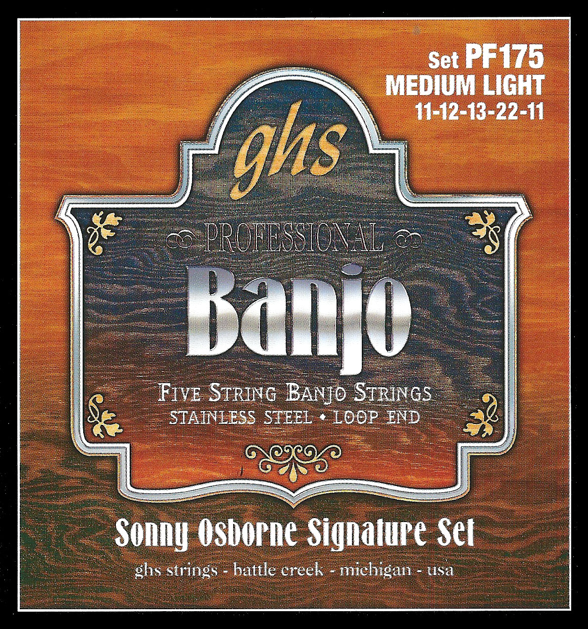 GHS Professional - PF175 - Sonny Osbourne Signature Banjo String Set, 5-String, Loop End, Stainless Steel, .011-.022