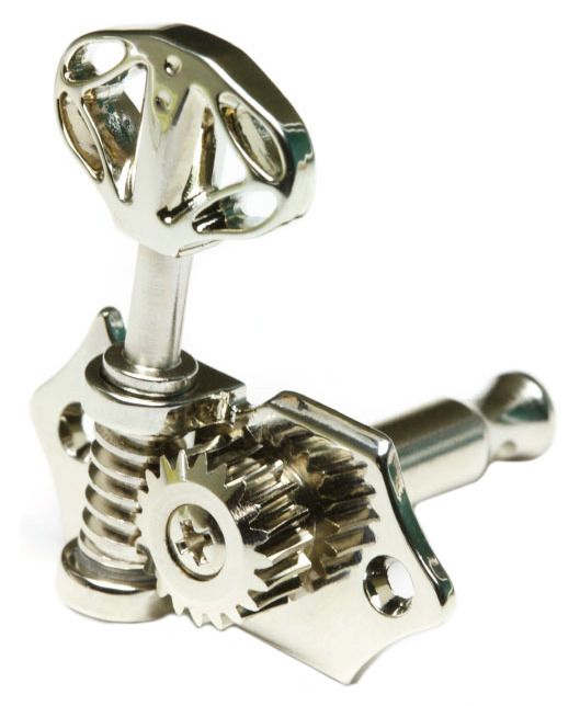 Graph Tech PRN-3411-N0 Ratio Acoustic Guitar Machine Heads, Open Back with Skeleton Button - 3 + 3 - Nickel