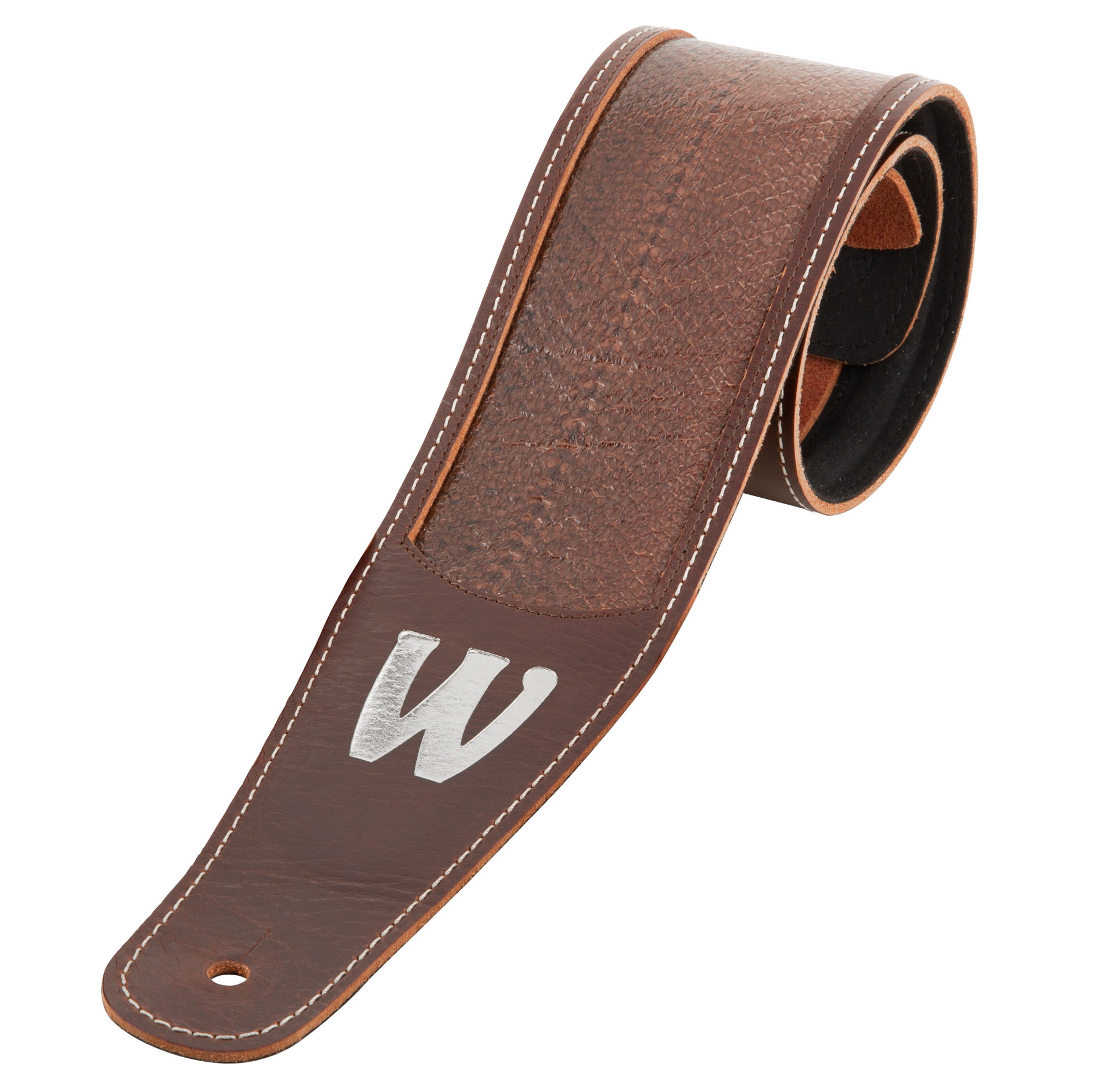 Warwick Masterbuilt Genuine Leather Bass Strap - Brown, Silver Embossing