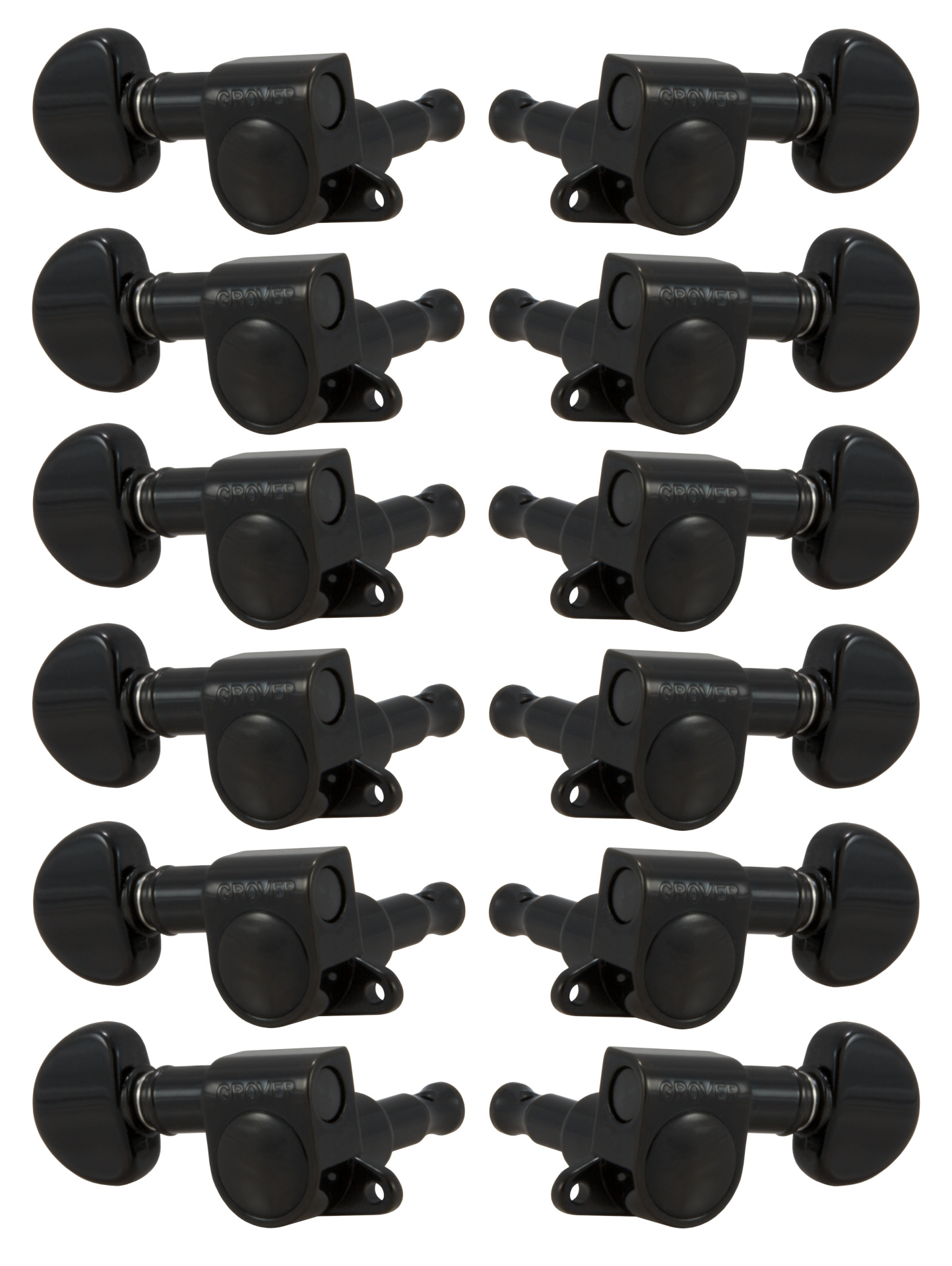 Grover 205BC12 Mini Rotomatics with Round Button - 12-String Guitar Machine Heads, 6 + 6 - Black Chrome