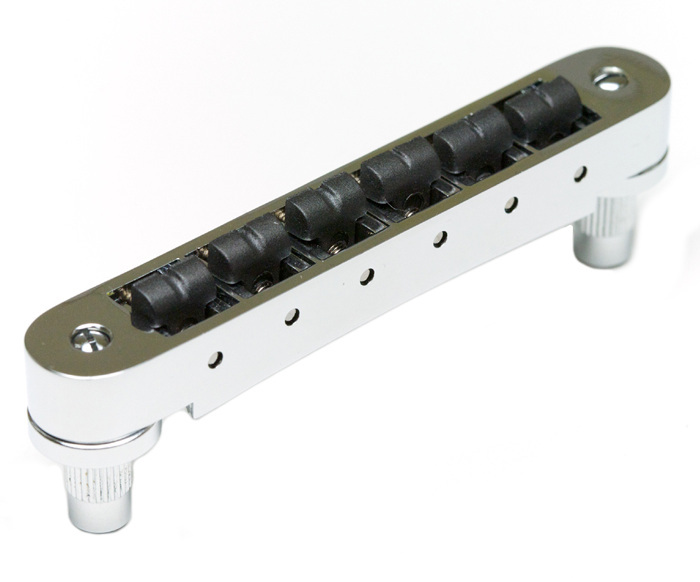 ResoMax PS-8843-C0 - NV2 Tune-O-Matic Bridge with String Saver Saddles (Small Posts, 4 mm) - Chrome
