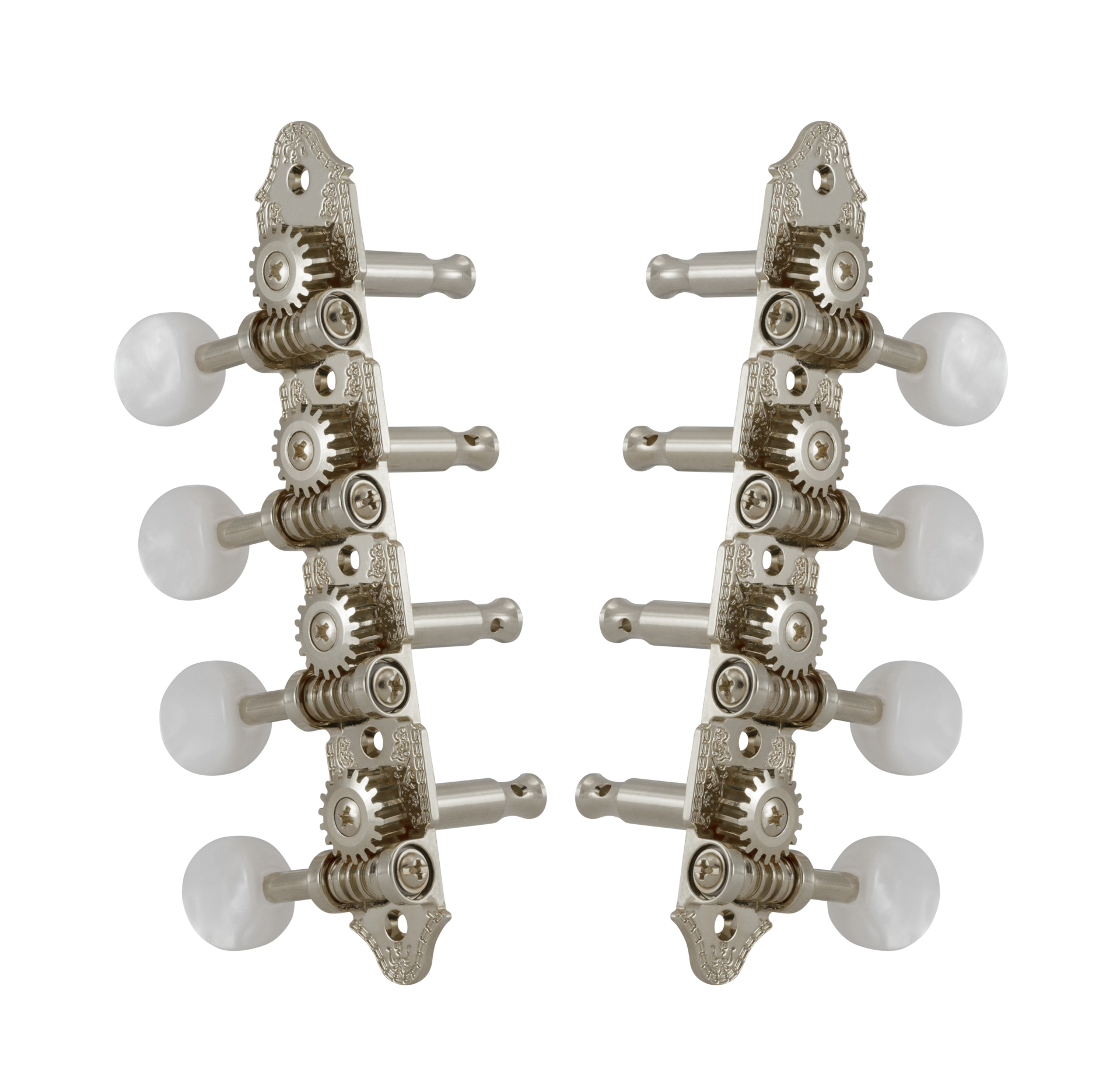 Grover 409VN Professional Mandolin Machines with Pearloid Button - Mandolin Machine Heads, Standard 4 + 4, for "A"-Style Mandolins - Nickel