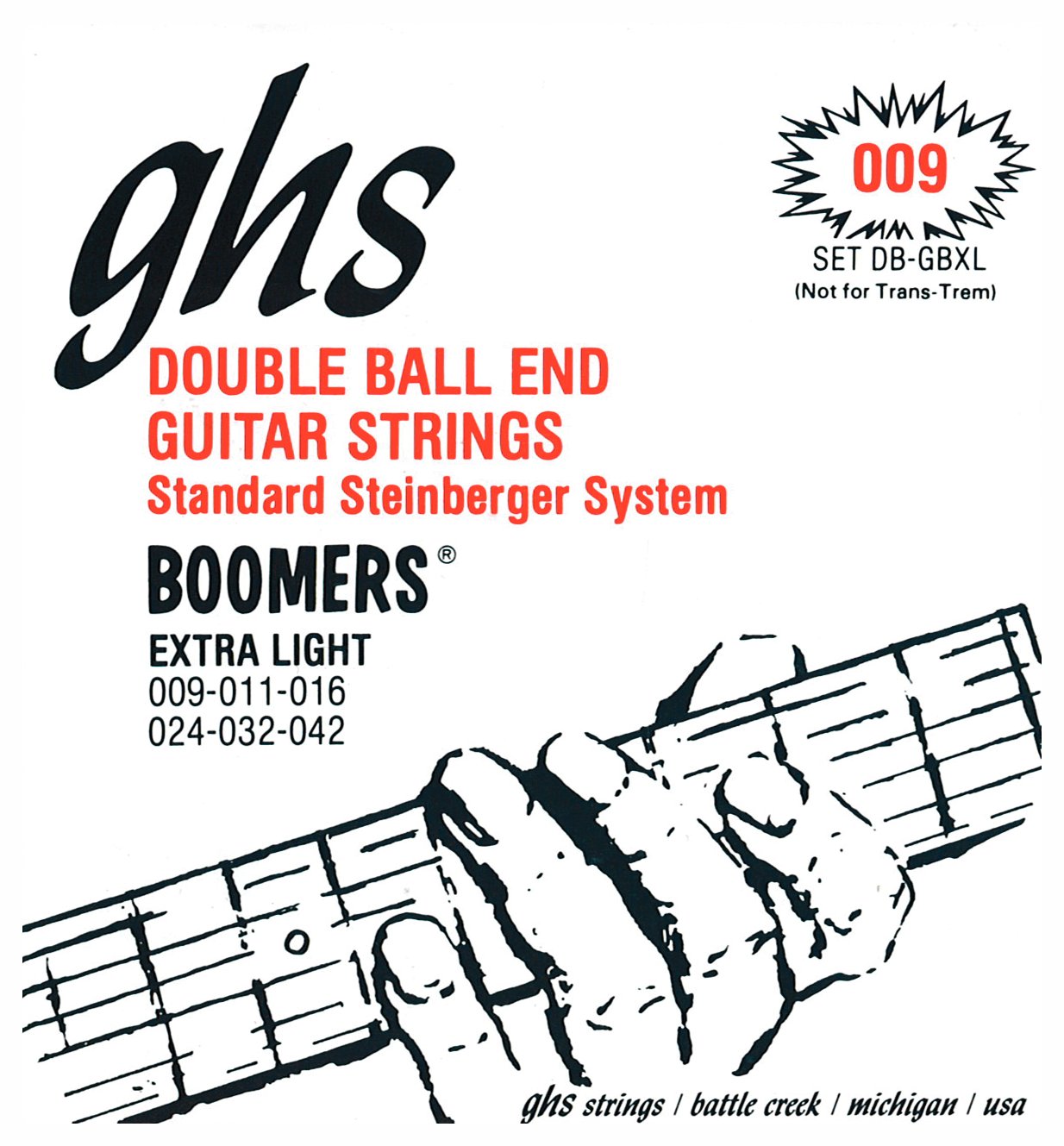 GHS Double Ball End Boomers - DB-GBXL - Electric Guitar String Set, Extra Light, .009-.042, Double Ball