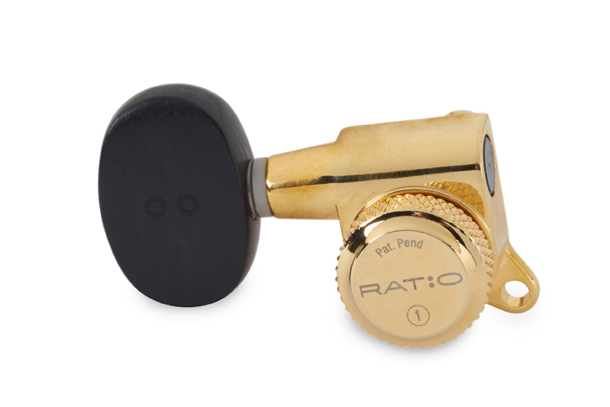 Framus Parts - Ratio Locking Machineheads, 3+3, Ebony Buttons - Gold