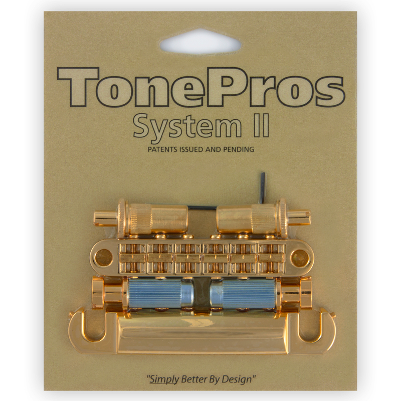 TonePros LPM02 G - Metric Tune-O-Matic Bridge and Tailpiece Set (Large Posts / Notched Saddles) - Gold