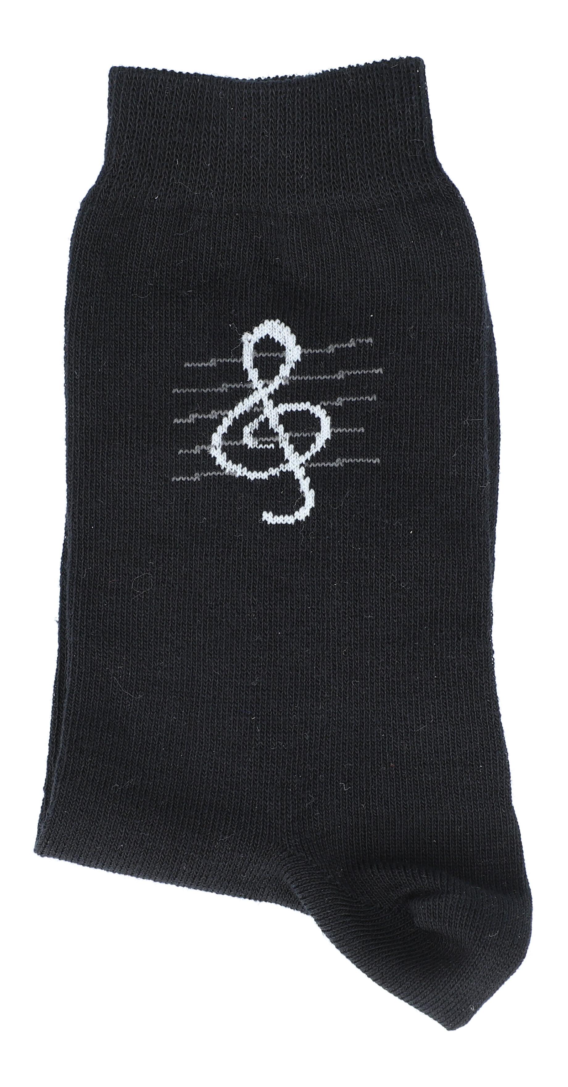 Schwarze Socken mit eingewebtem Violinschlüssel, Musik-Socken, 35-38