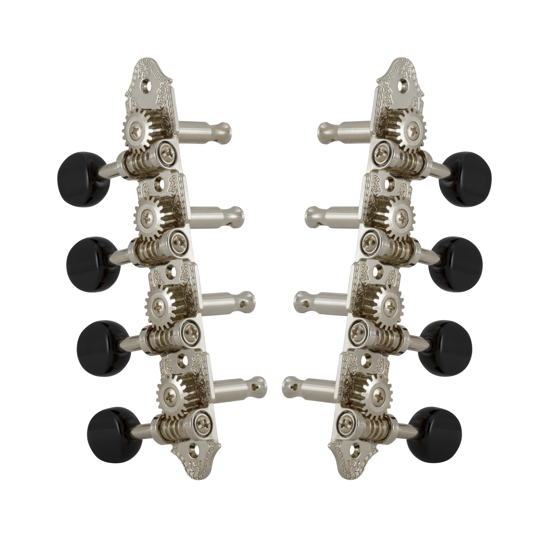 Grover 409VNB Professional Mandolin Machines with Black Button - Mandolin Machine Heads, Standard 4 + 4, for "A"-Style Mandolins - Nickel