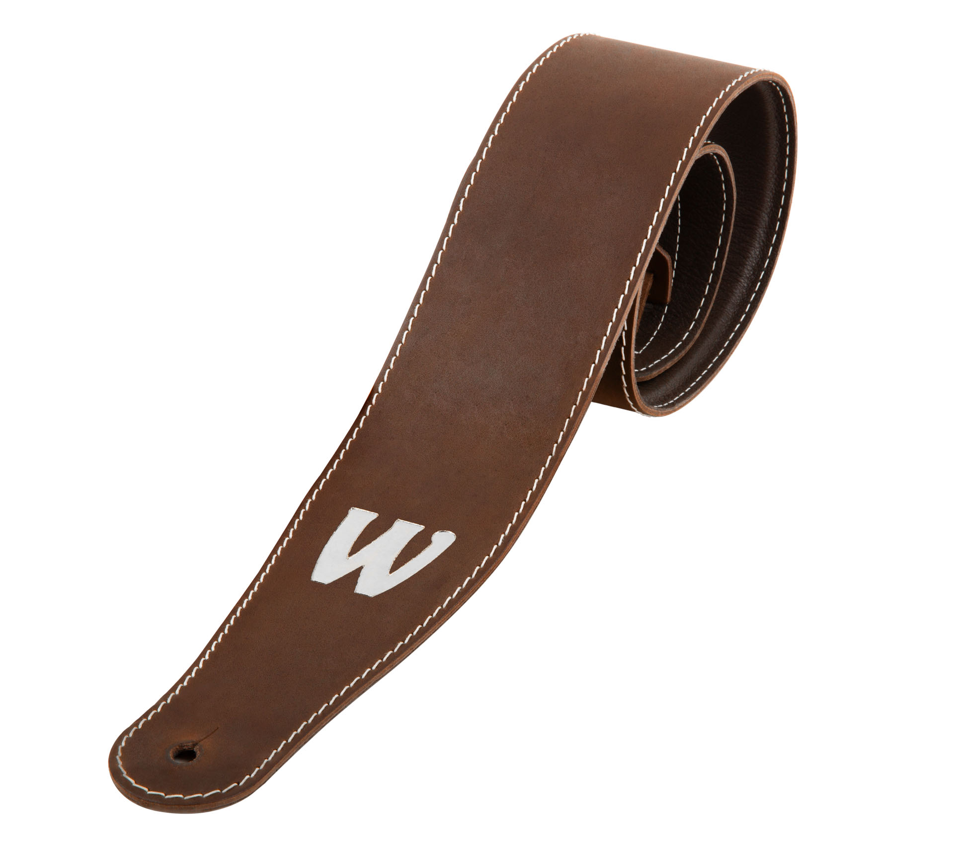Warwick Teambuilt Genuine Leather Bass Strap - Brown, Silver Embossing