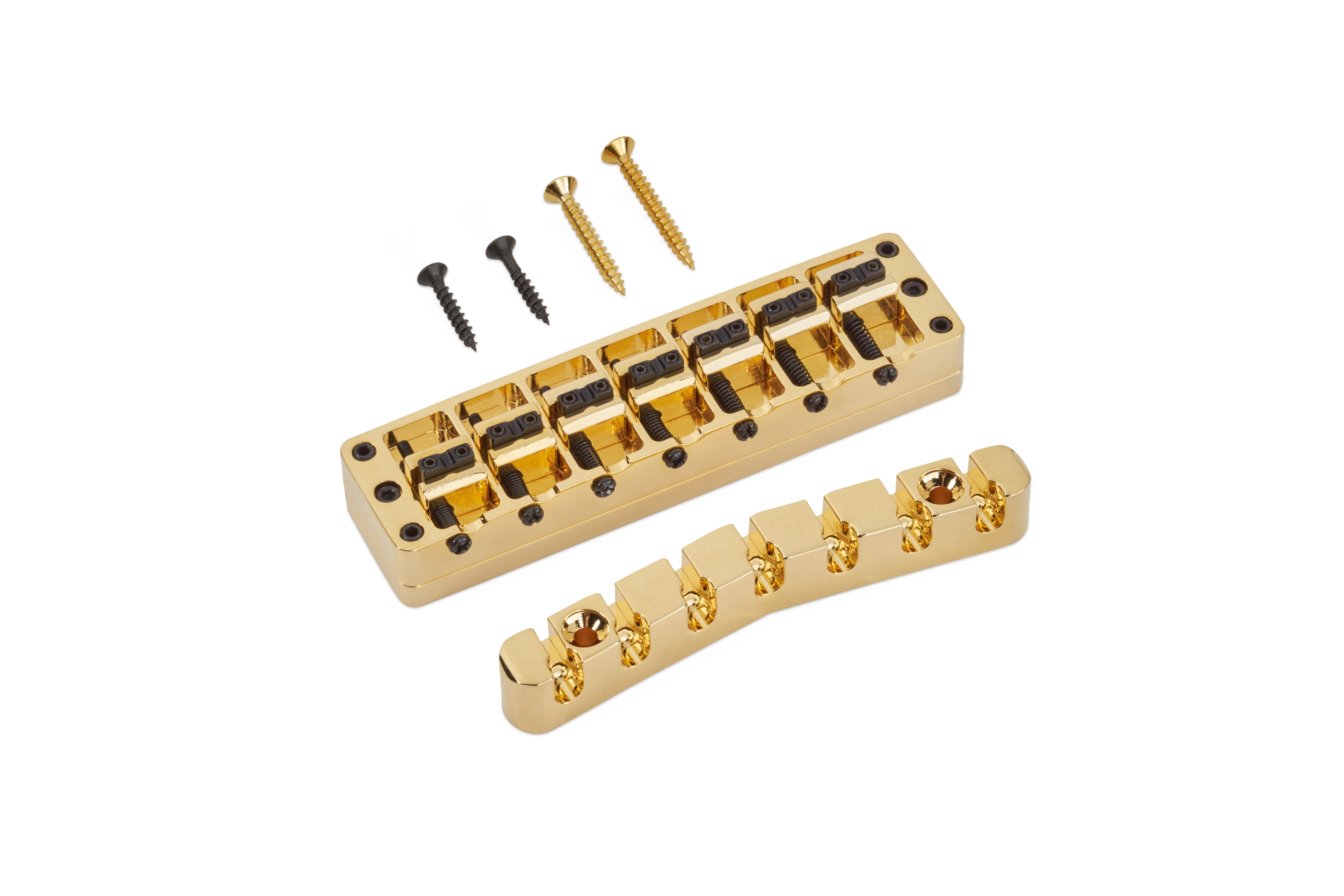 Warwick Bridge + Tailpiece, 7-string, Broad Neck, Brass / Gold