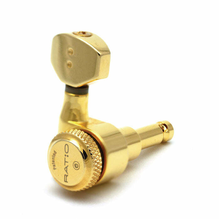 Graph Tech PRL-8621-G7 Ratio Electric Locking Machine Heads with Contemporary Mini Button - 7-String, 3 + 4 - Gold