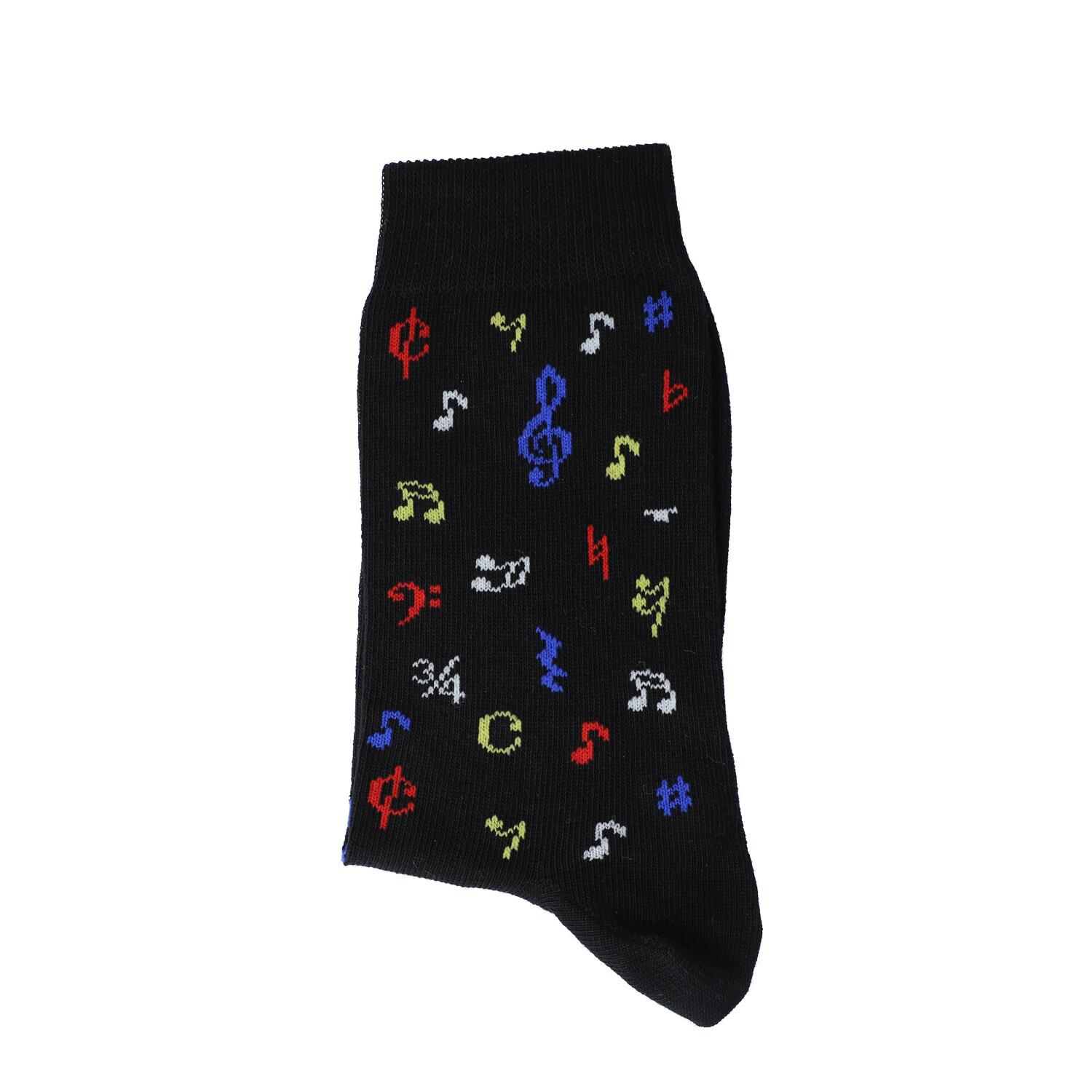 Schwarze Socken mit bunten Noten, Musik-Socken, 35-38