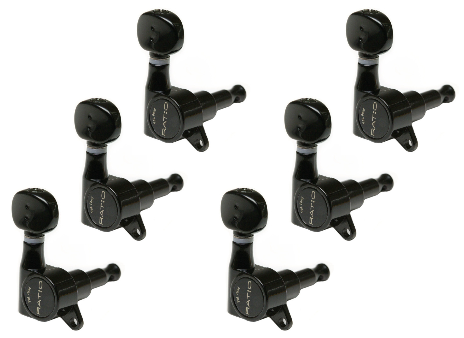 Graph Tech PRN-4731-B0 Ratio Electric Guitar Machine Heads with Classic Button, Offset Screw - 6-in-Line, Bass Side (Left) - Black