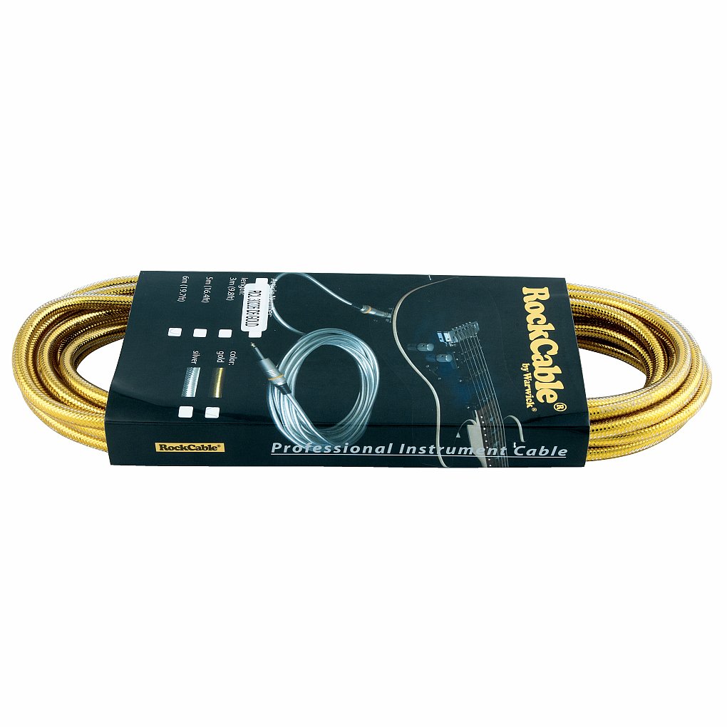 RockCable Instrument Cable - straight TS (6.3 mm / 1/4"), 6 m / 19.7 ft - Gold
