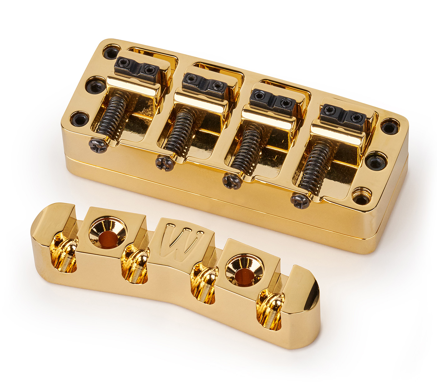 Warwick Parts - 2-Piece 3D Bridge & Tailpiece, 4-String, Brass - Gold