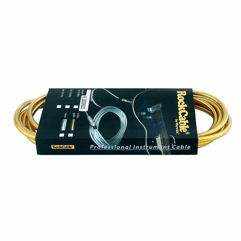 RockCable Instrument Cable - straight TS (6.3 mm / 1/4"), 3 m / 9.8 ft - Gold
