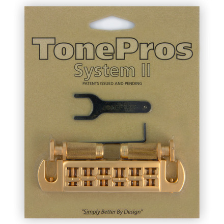 TonePros AVT2P SG - Wraparound Bridge with SPRS2 Locking Studs (USA P-Style) - Satin Gold