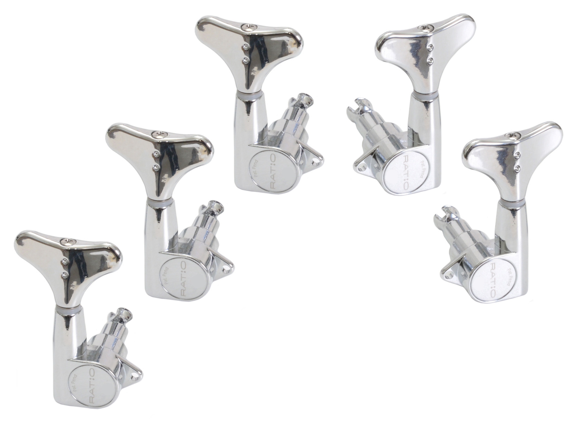 Graph Tech PRB-5320-C0 Ratio Bass Machine Heads with Y-Style Button - 5-String, 3 + 2 - Chrome